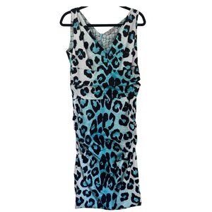 Samantha Sung New York Teal Leopard Print Midi Dress Size 8